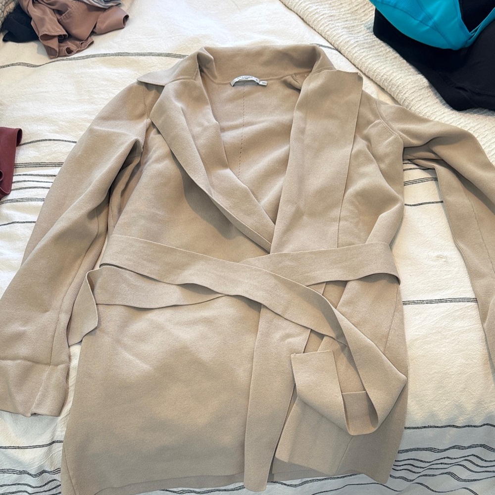 MM Lafleur Tan Wrap jardigan with Self Tie Belt